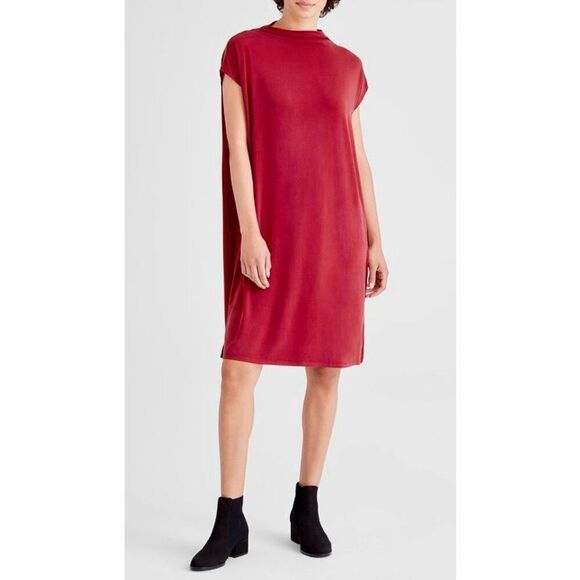 NWOT Eileen Fisher Sueded Cupro Knit Funnel Neck Women's Dress Petite Small - Picture 1 of 10